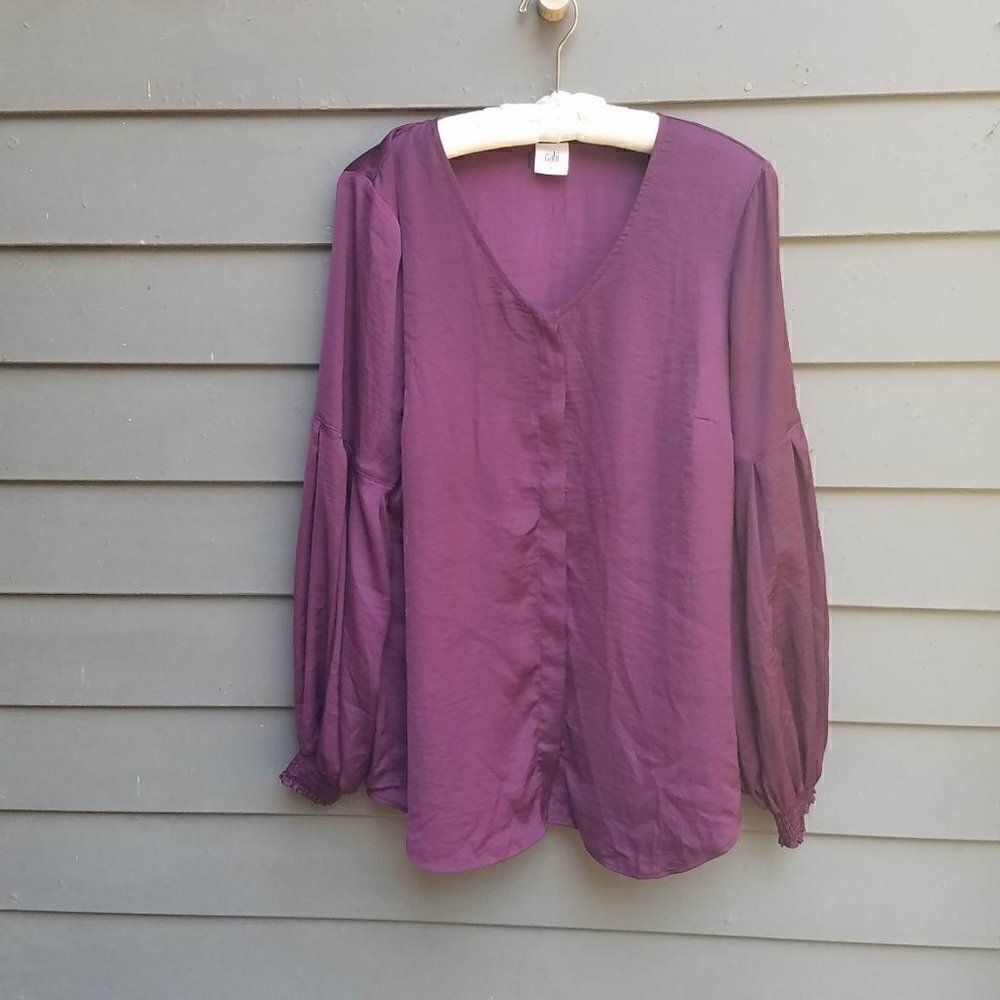 Cabi Purple Peasant Button Down Blouse Size Large